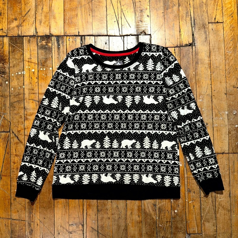 Cuddl Duds Christmas Sweater Women's Black Fleece Crew Neck Long Sleeve Pullover